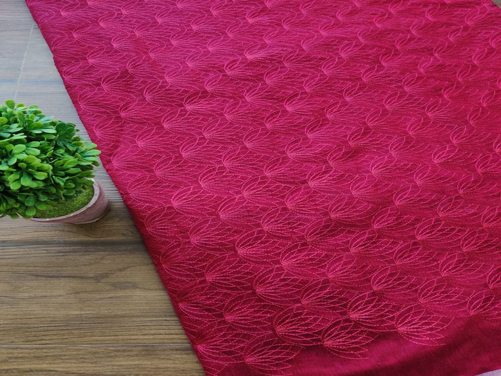 Maroon Abstract Self Embroidered Chanderi Fabric