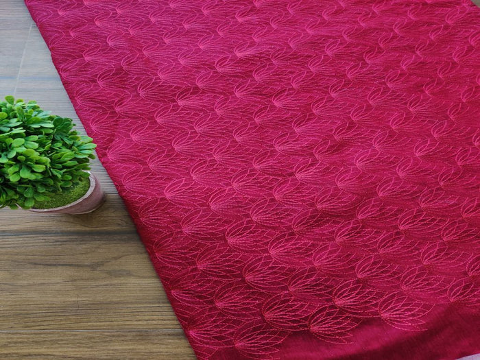 Maroon Abstract Self Embroidered Chanderi Fabric