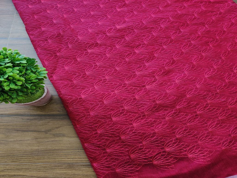 Maroon Abstract Self Embroidered Chanderi Fabric