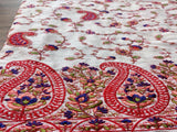 White Red Paisleys Kashmiri Work Embroidered Cotton Fabric