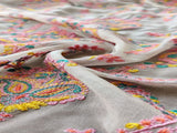 Off White Multicolour Paisleys Kashmiri Embroidered Georgette Fabric