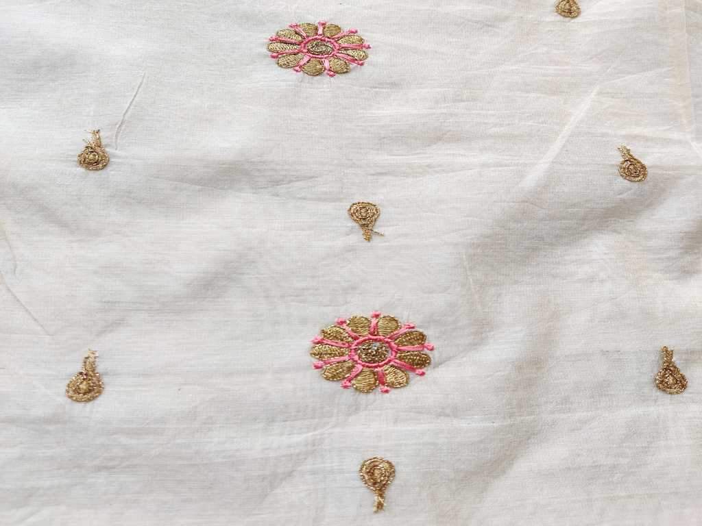 Off White Floral Modal Embroidered Chanderi Fabric