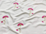 Off White Pink Flowers Embroidered Rayon Fabric