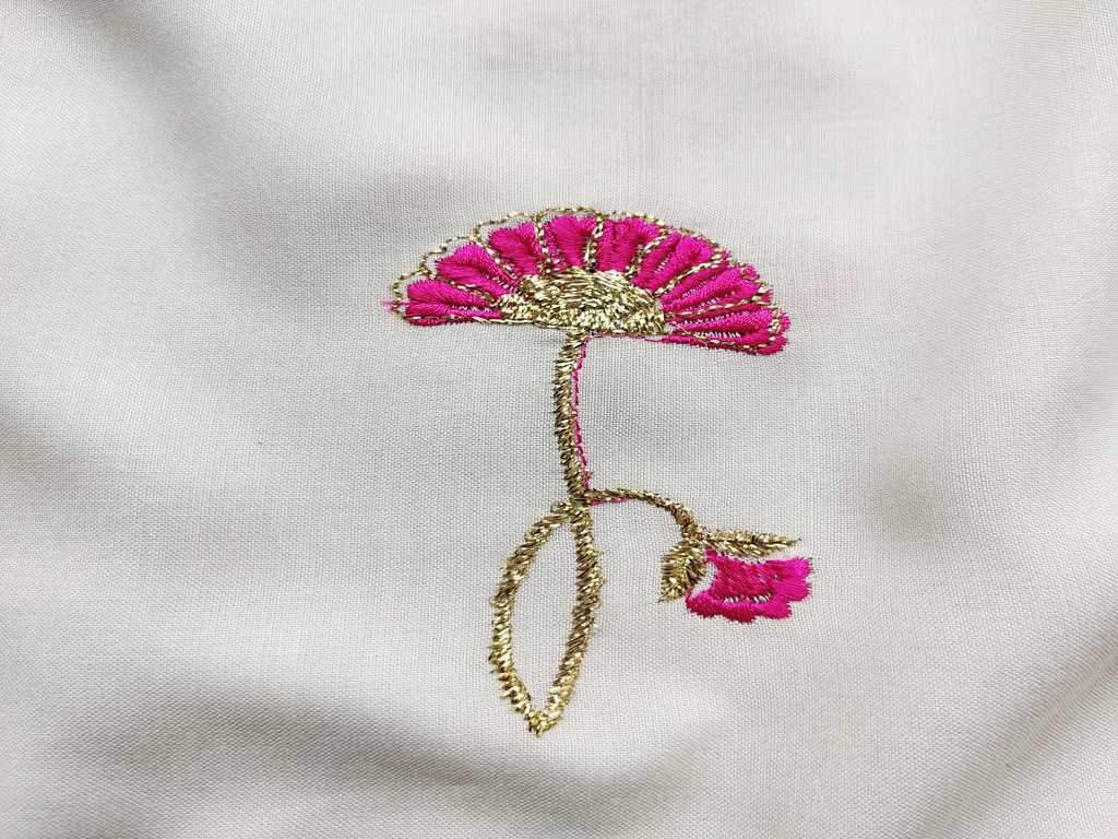 Off White Pink Flowers Embroidered Rayon Fabric