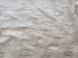 Cream Pastel Green Flowers Embroidered Organza Fabric