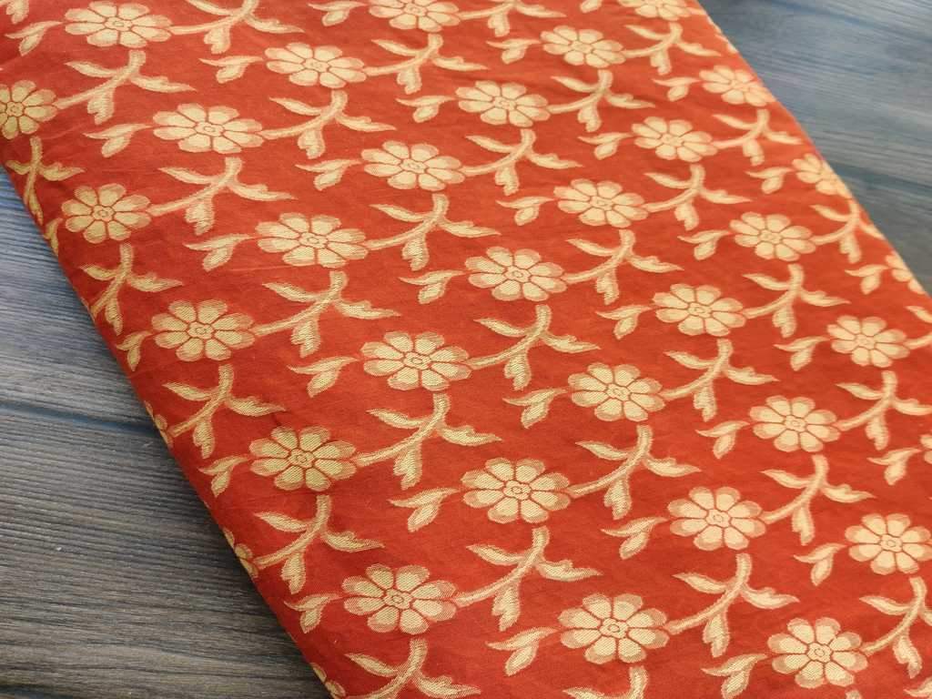 Orange Yellow Flowers Cotton Jacquard Fabric