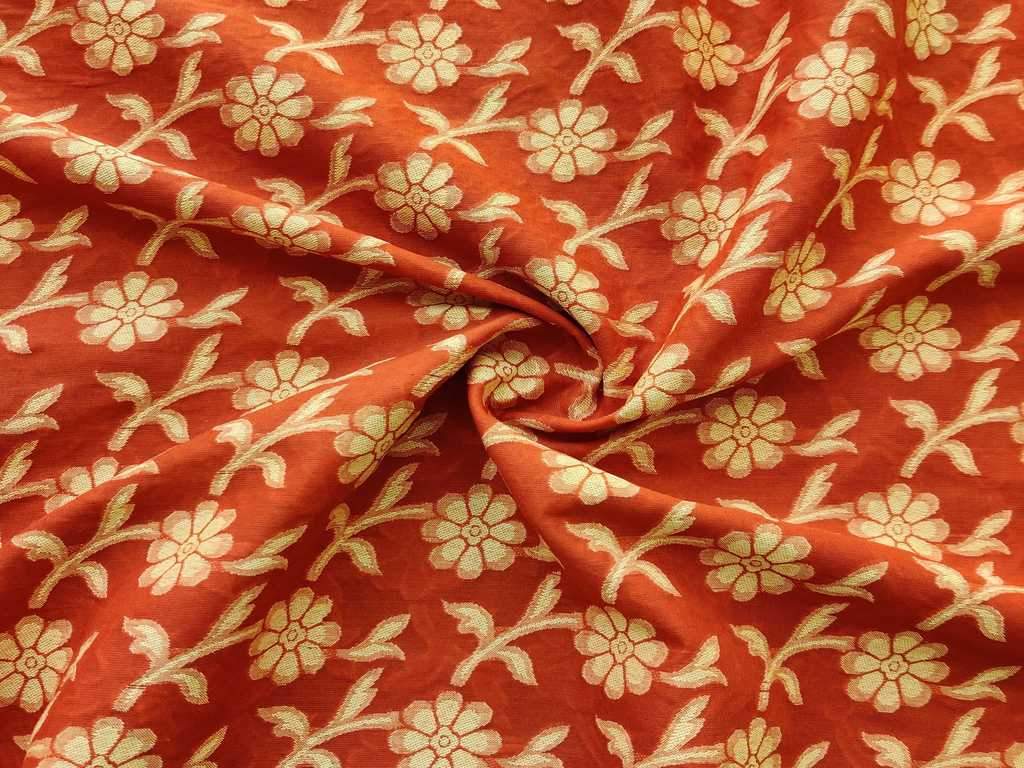 Orange Yellow Flowers Cotton Jacquard Fabric