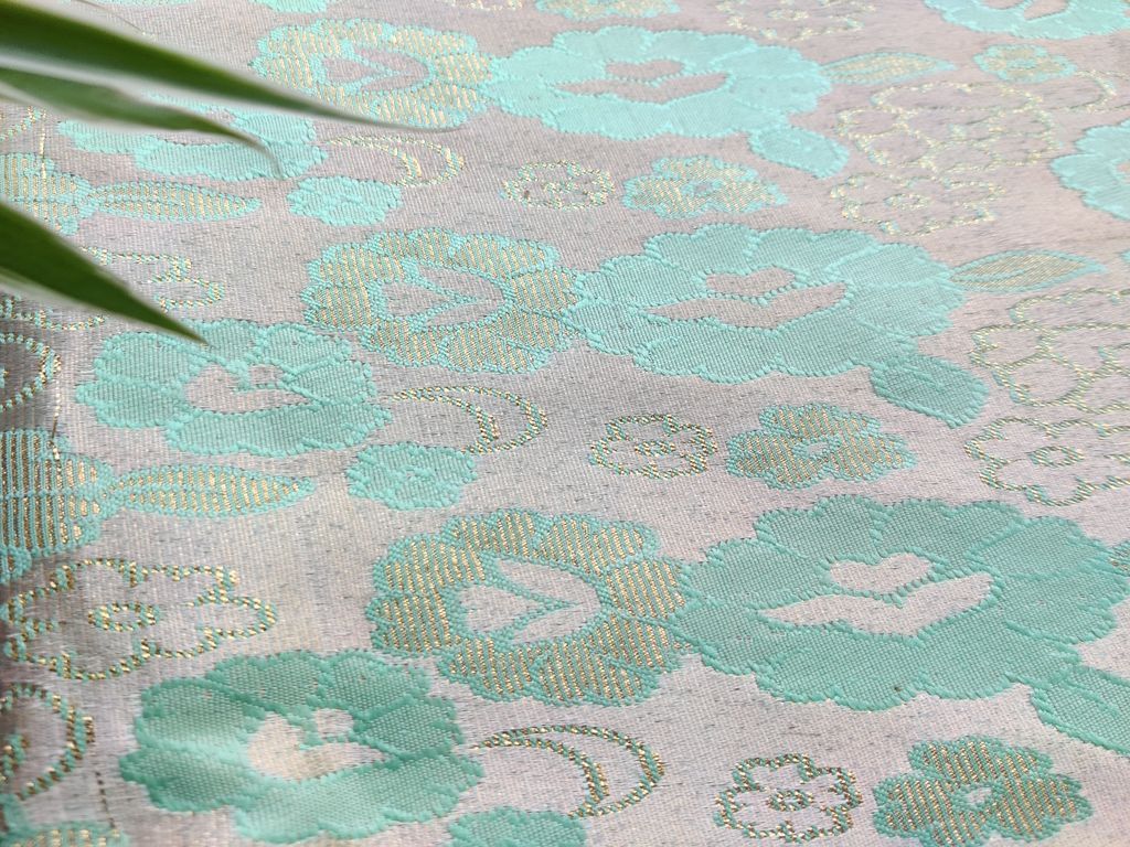 Pastel Green Self Weaved Floral Brocade Fabric