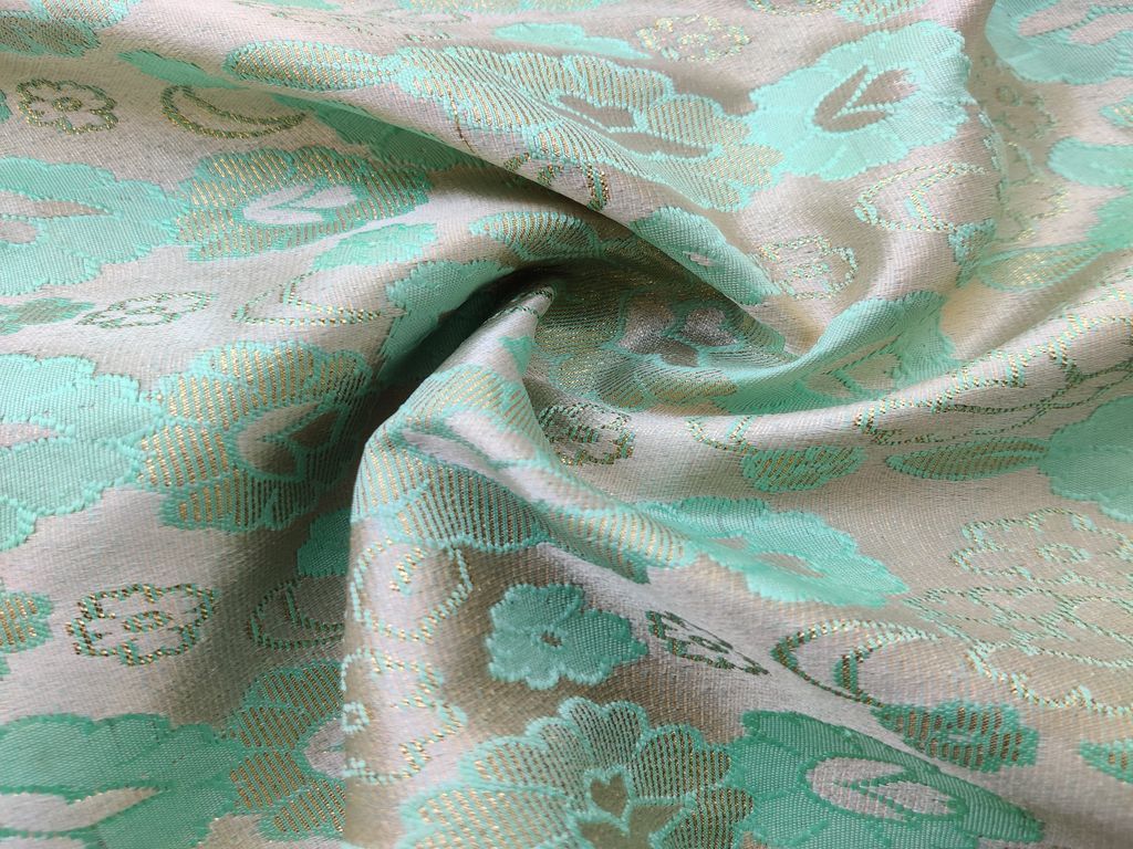 Pastel Green Self Weaved Floral Brocade Fabric