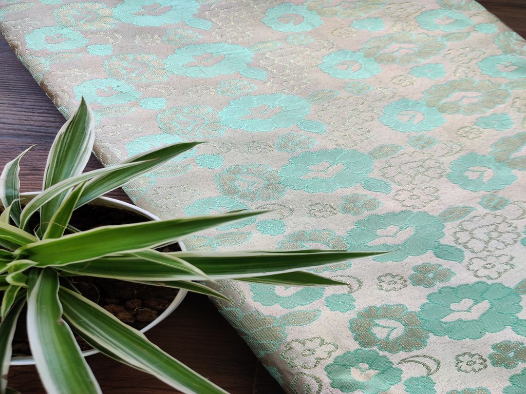 Pastel Green Self Weaved Floral Brocade Fabric
