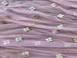 Pink Faux Mirror Embroidered Mono Net Fabric