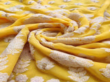 Yellow White Flowers Lakhnawi Embroidered Georgette Fabric