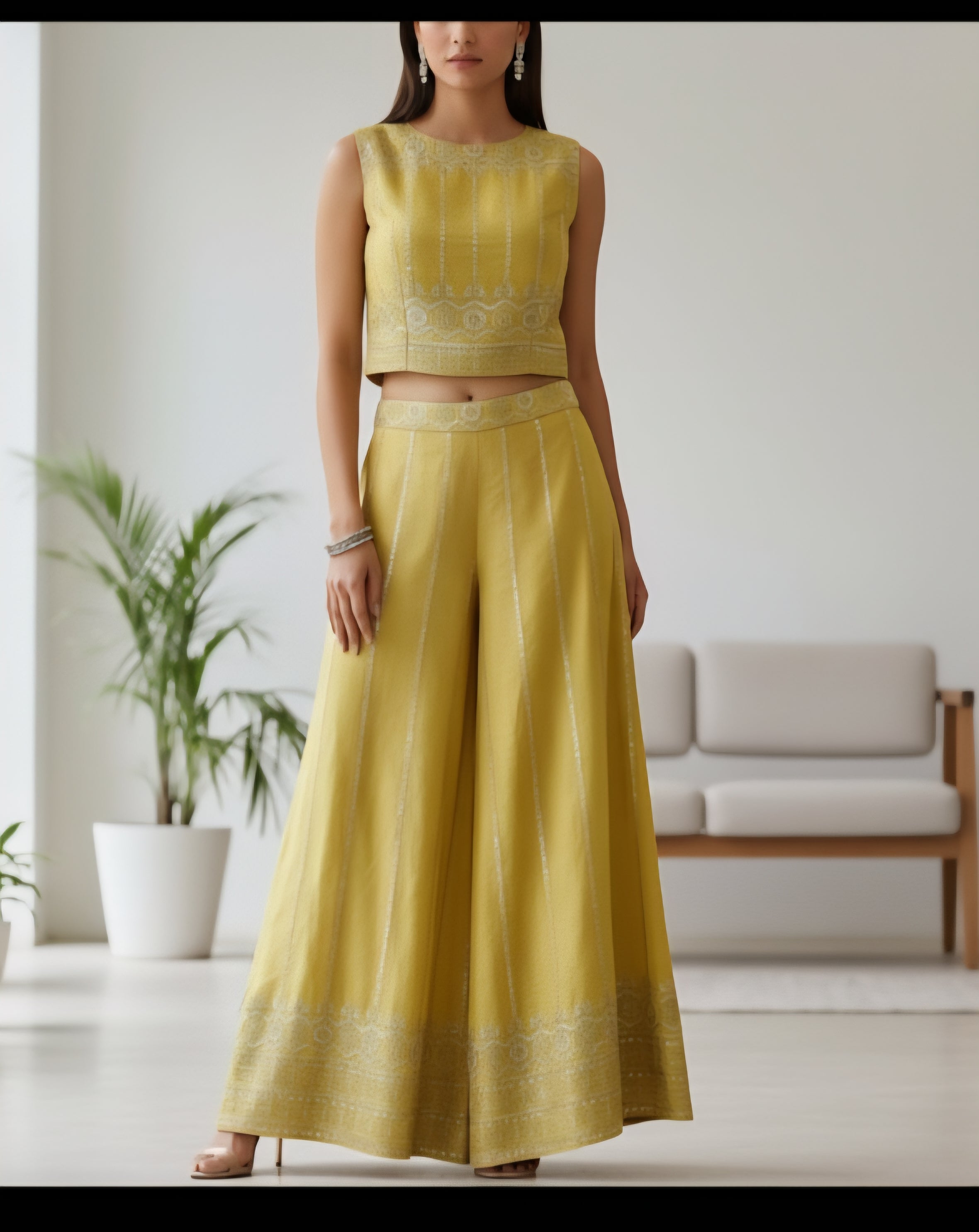 Beads & Sequins Embroidered Lemon Yellow Tissue Fabric