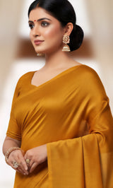 Mustard Yellow Vichitra Silk Fabric