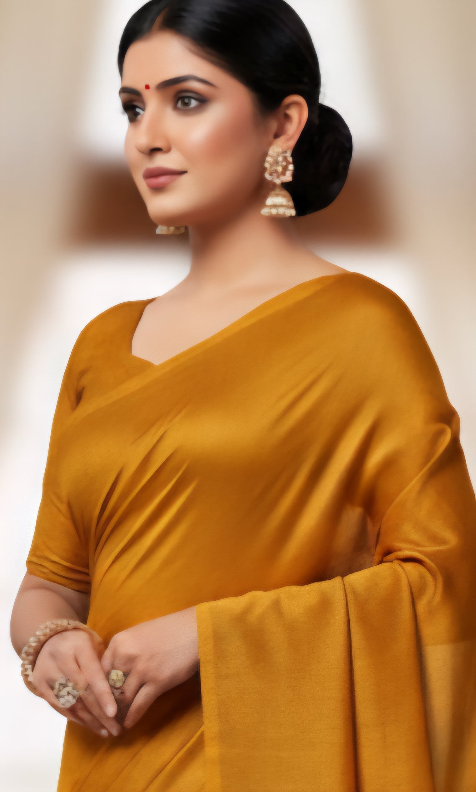 Mustard Yellow Vichitra Silk Fabric