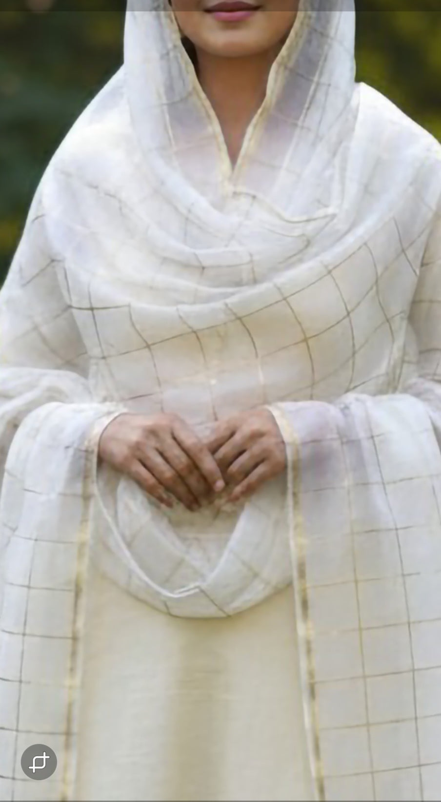 Off White Golden Checks Chanderi Fabric