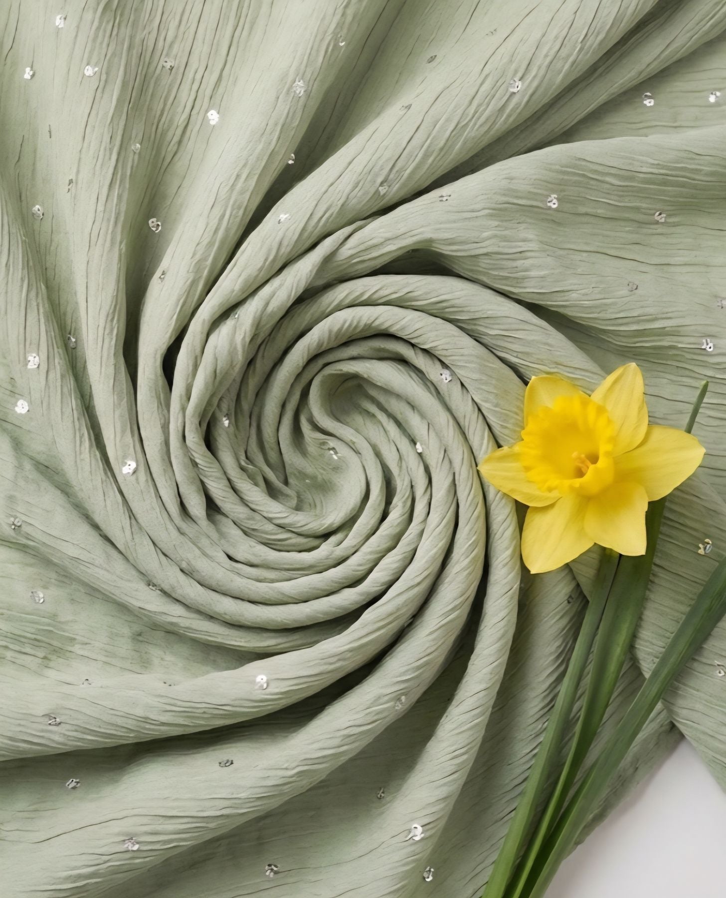 Laurel Green Crushed Chiffon Fabric with Sequence Butti work