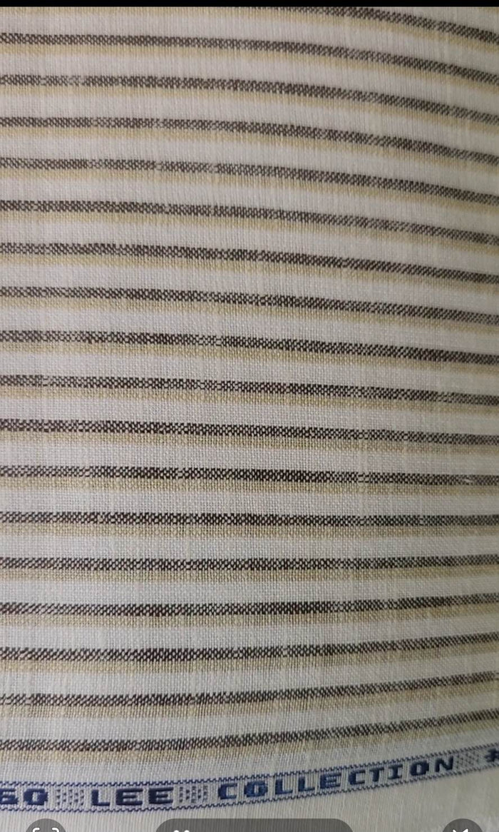 Beige & Brown Stripes on Off white 60 lea Premium Cotton Linen Fabric