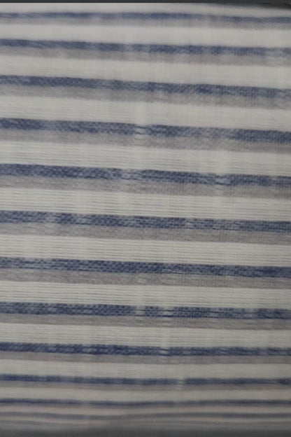 Blue & Grey Stripes on Off white 60 lea Premium Cotton Linen Fabric