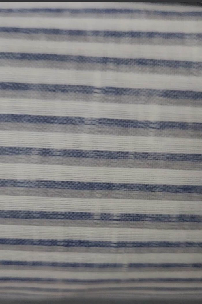 Blue & Grey Stripes on Off white 60 lea Premium Cotton Linen Fabric