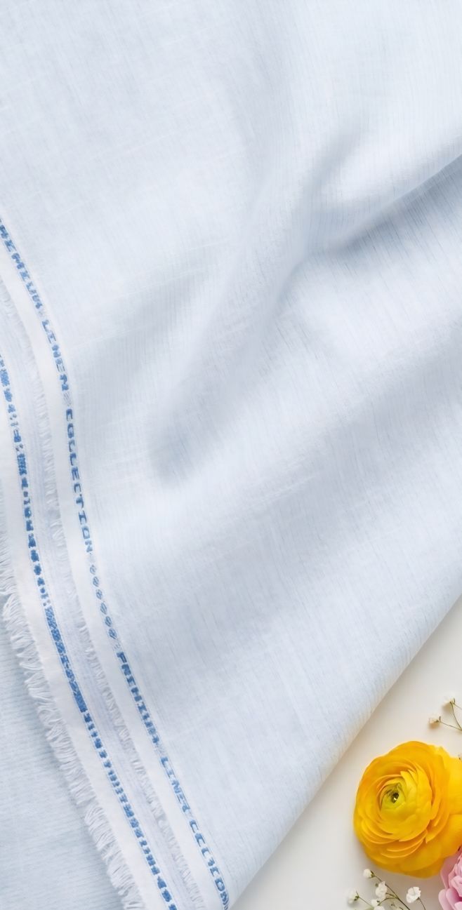 White-Blue Textured Premium cotton Linen Fabric