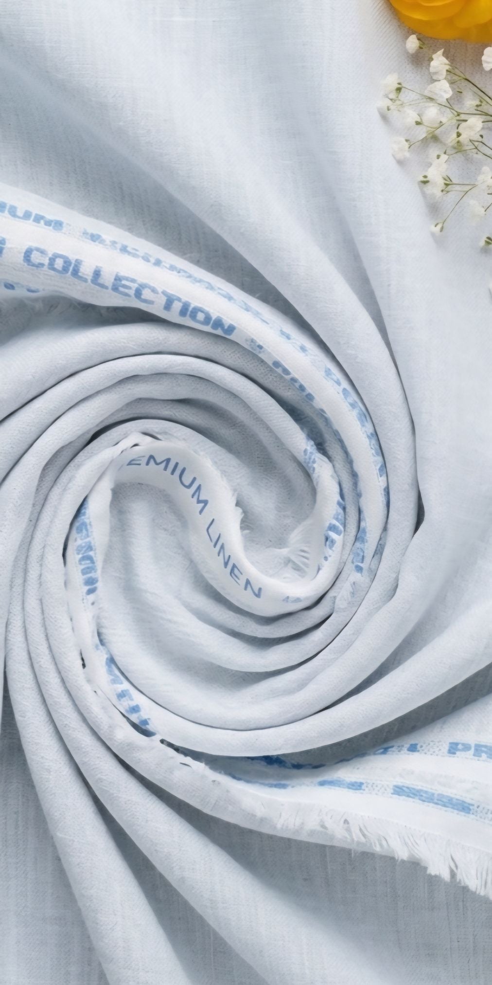 White-Blue Textured Premium cotton Linen Fabric