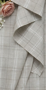 Greyish Brown checks cotton Linen Fabric