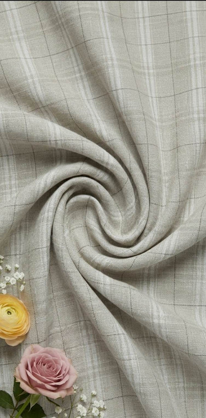 Greyish Brown checks cotton Linen Fabric