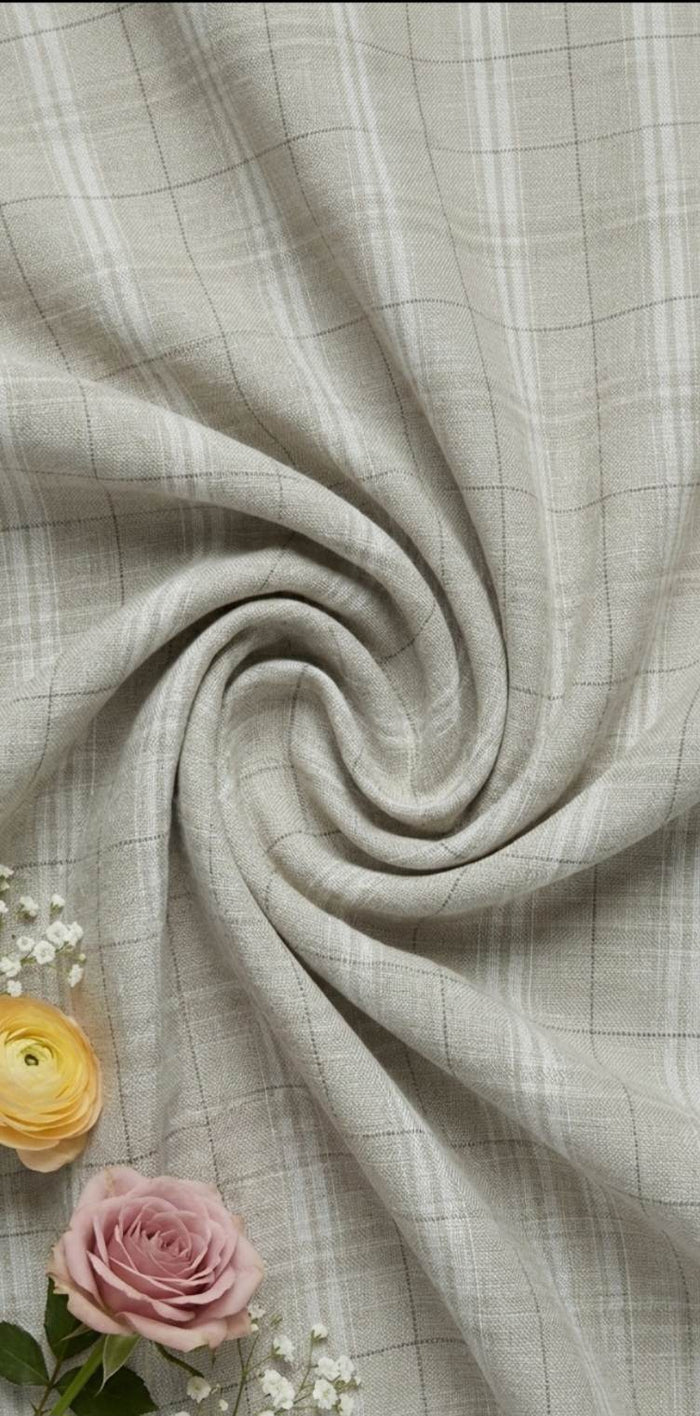 Greyish Brown checks cotton Linen Fabric