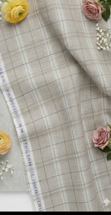 Greyish Brown checks cotton Linen Fabric