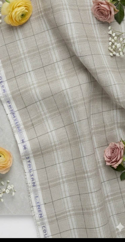 Greyish Brown checks cotton Linen Fabric