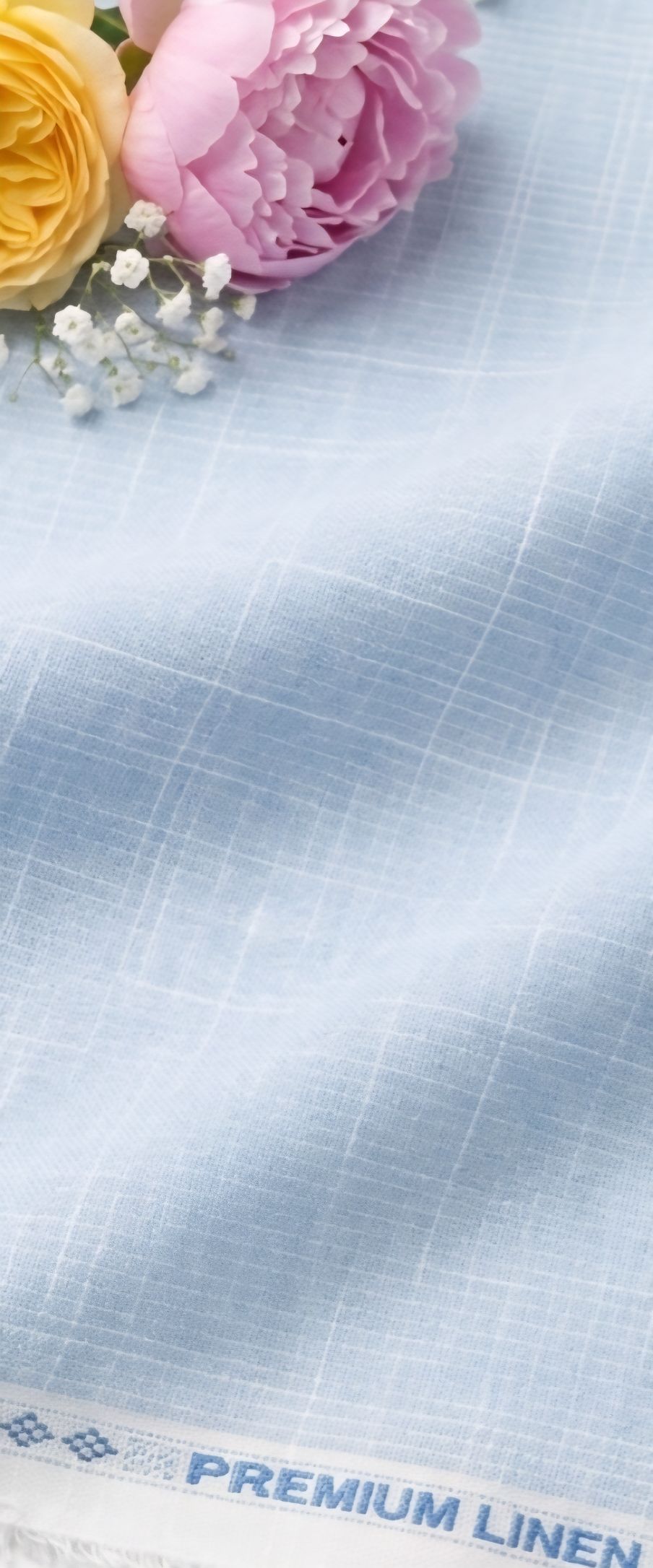 Blue- White Textured Premium cotton Linen Fabric