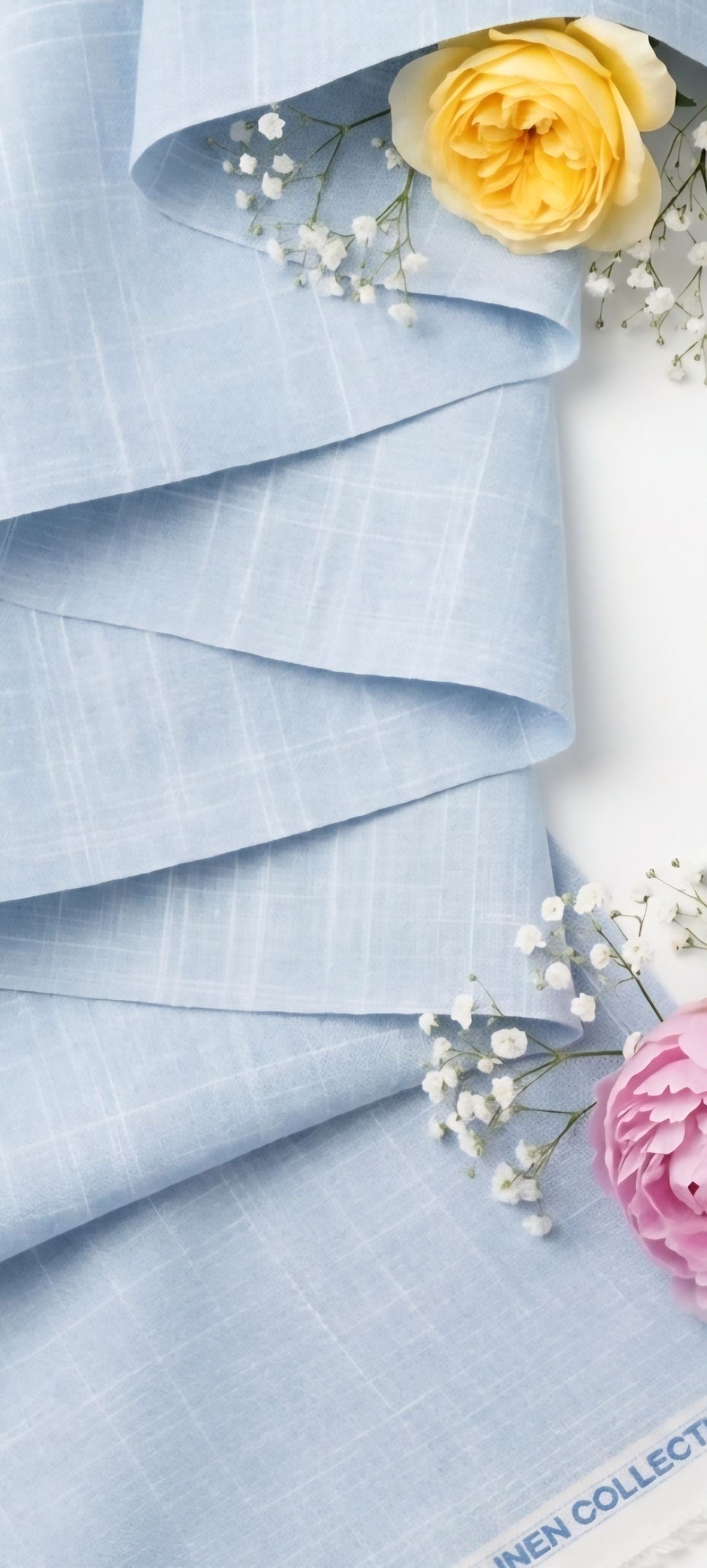 Blue- White Textured Premium cotton Linen Fabric