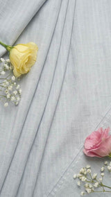 Powder blue with horizontal self-stripe Pure cotton Linen Fabric