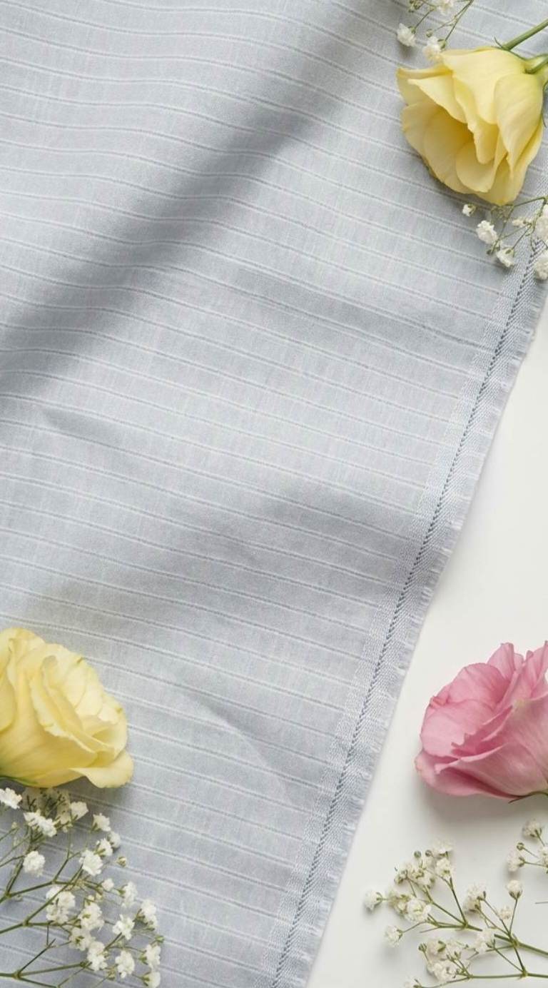 Powder blue with horizontal self-stripe Pure cotton Linen Fabric