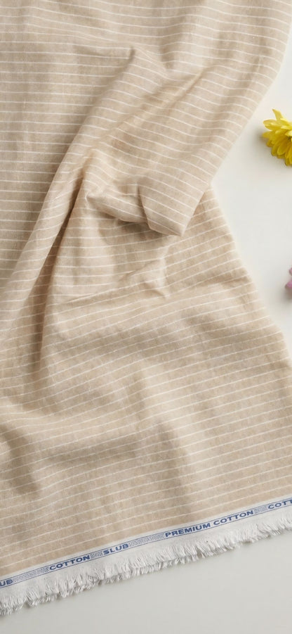 Beige With  White pinstripe Premium Cotton Linen Fabric