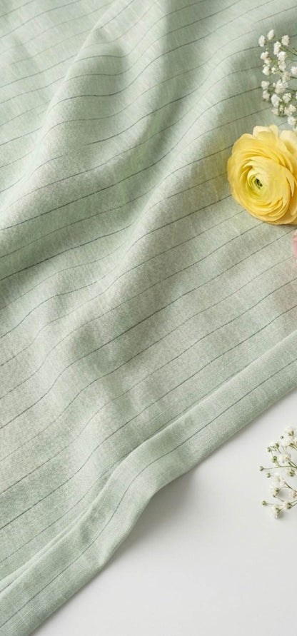 Mint Green pinstripe Premium Cotton Linen Fabric