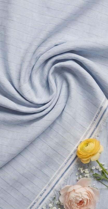 Cool Blue pinstripe Premium Cotton Linen Fabric