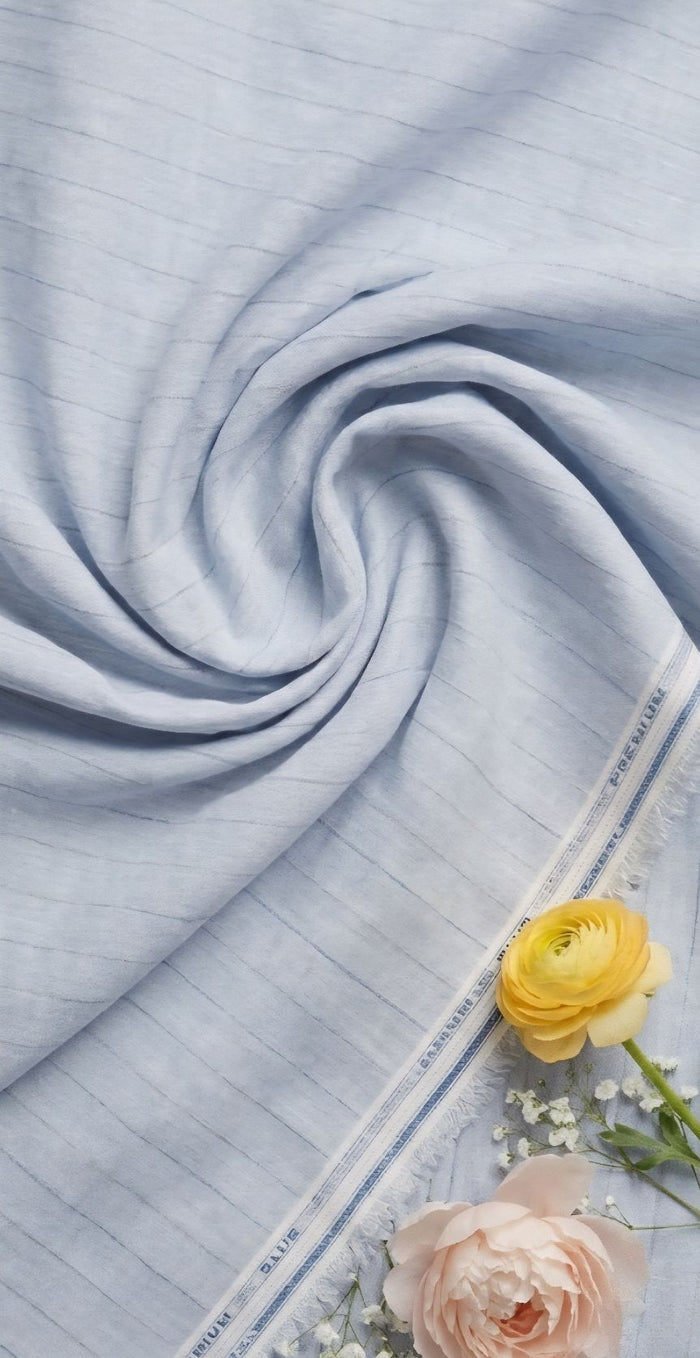 Cool Blue pinstripe Premium Cotton Linen Fabric