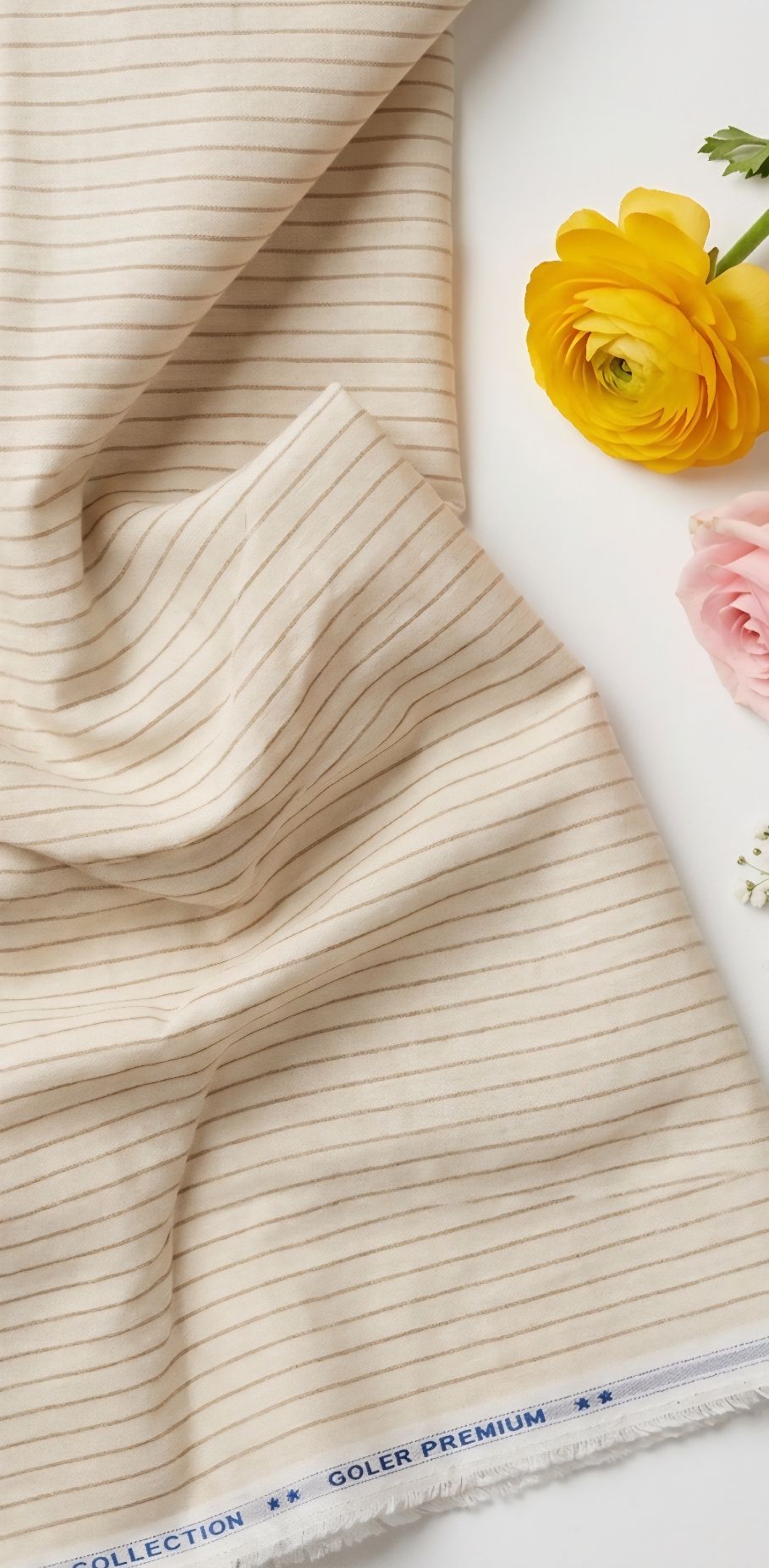 Beige With Brown pinstripe Premium Cotton Linen Fabric