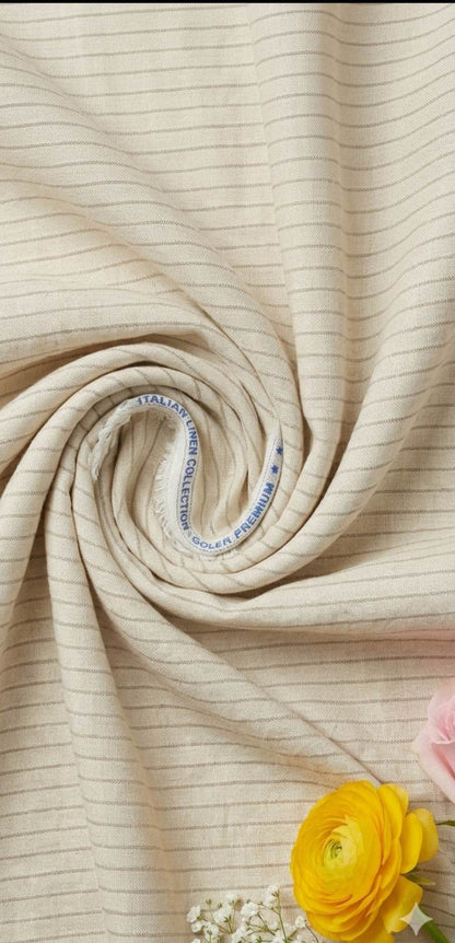 Beige With Brown pinstripe Premium Cotton Linen Fabric