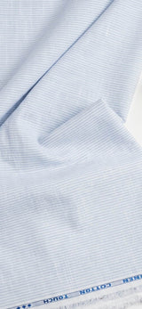 Cool Blue with white pinstripe Premium Cotton Linen Fabric(2)