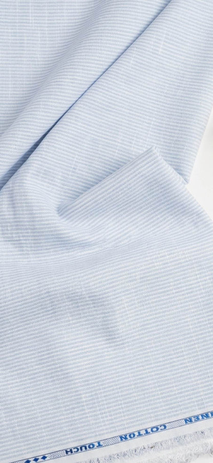 Cool Blue with white pinstripe Premium Cotton Linen Fabric(2)