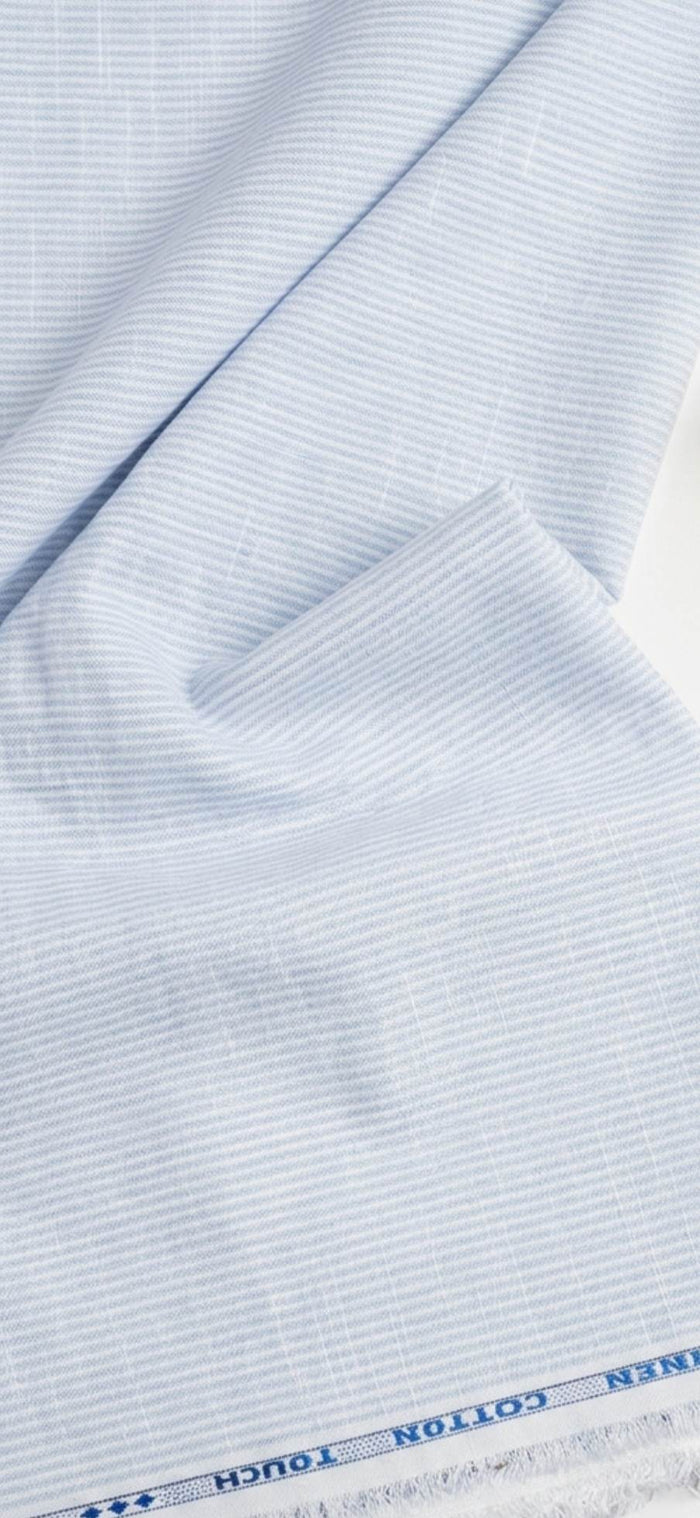 Cool Blue with white pinstripe Premium Cotton Linen Fabric(2)