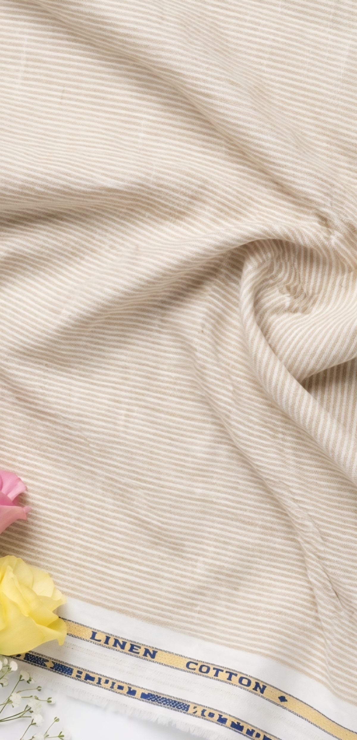 Beige With  White pinstripe Premium Cotton Linen Fabric (2)