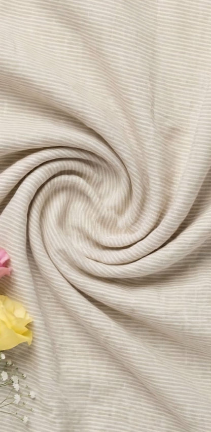 Beige With  White pinstripe Premium Cotton Linen Fabric (2)