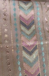 Taupe-Brown Geometric Chevron Embroidered Fabric(Big Width)
