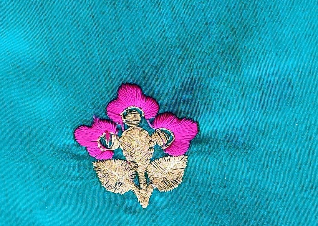 Sea Green Floral Motifs Embroidered Chanderi Fabric