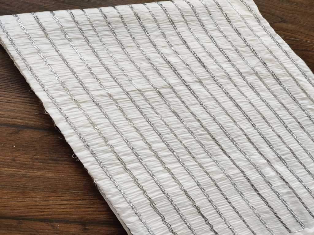 White Silver Dori Tucks Chanderi Silk Fabric