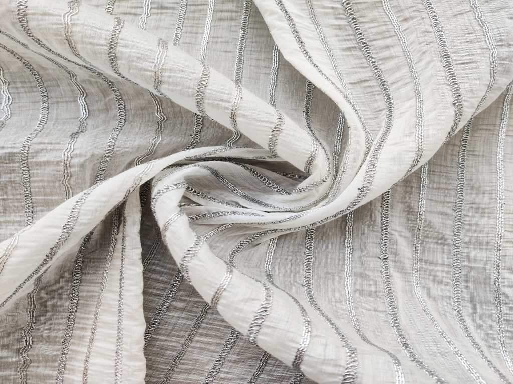 White Silver Dori Tucks Chanderi Silk Fabric